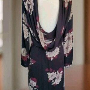 Badgley Mischka for LeTote Black Silky Floral Chiffon Midi Dress Women's Size 6